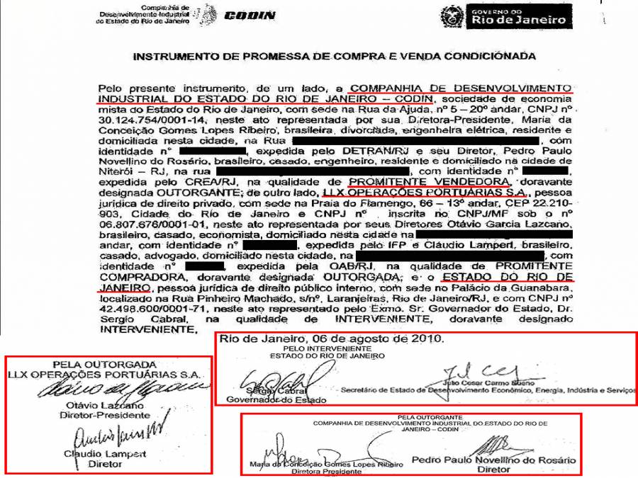 Contrato assinado por Srgio Cabral cedendo a rea para LLX em 06 de agosto de 2010